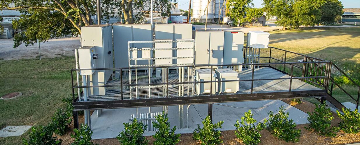 front view elevated electrical boxes for Waxahachie Amphitheater